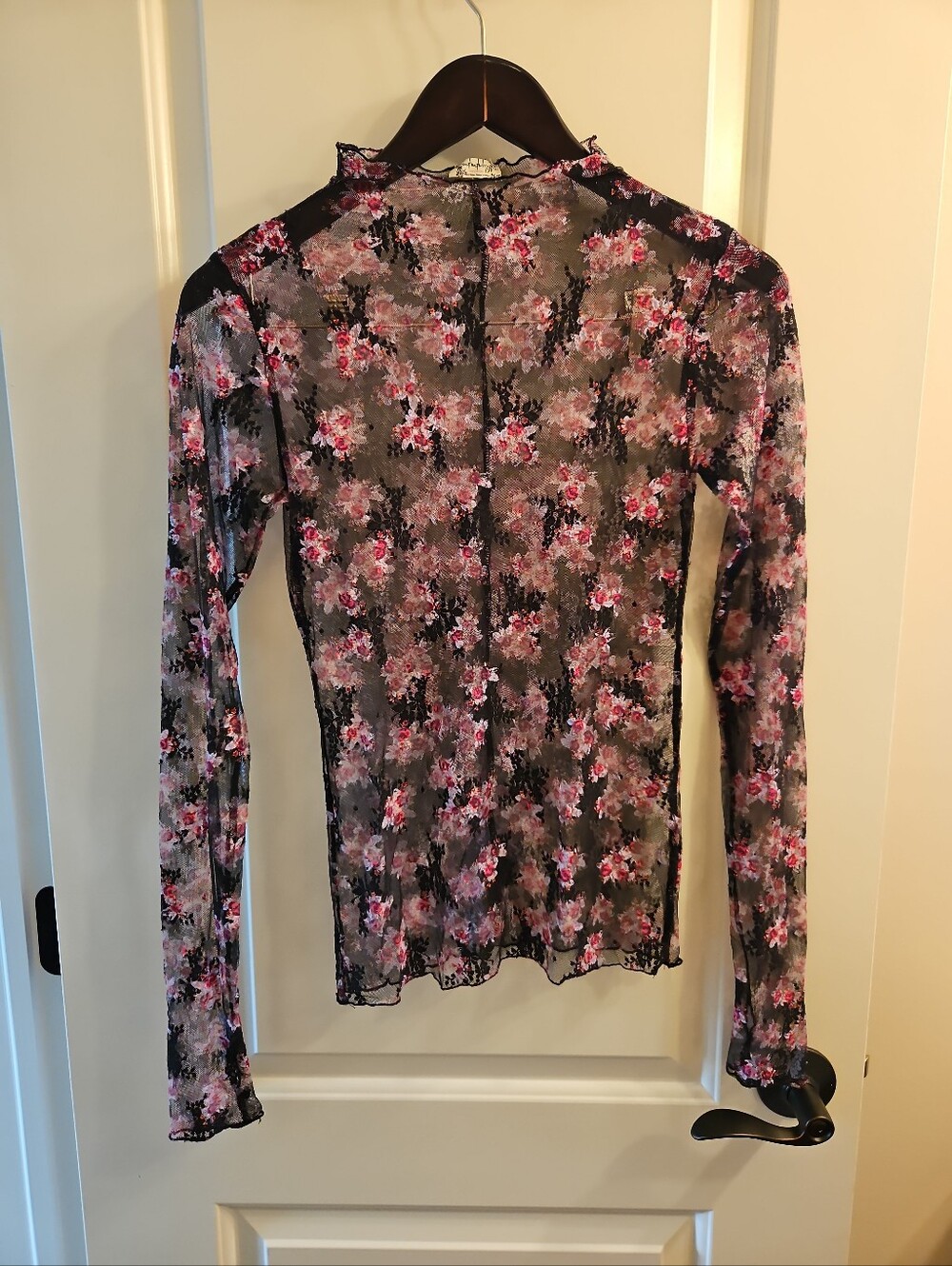 Free People Intimately Lady Lux Printed Layering Top, L, Rare Black Fuschia - Picture 4 of 10